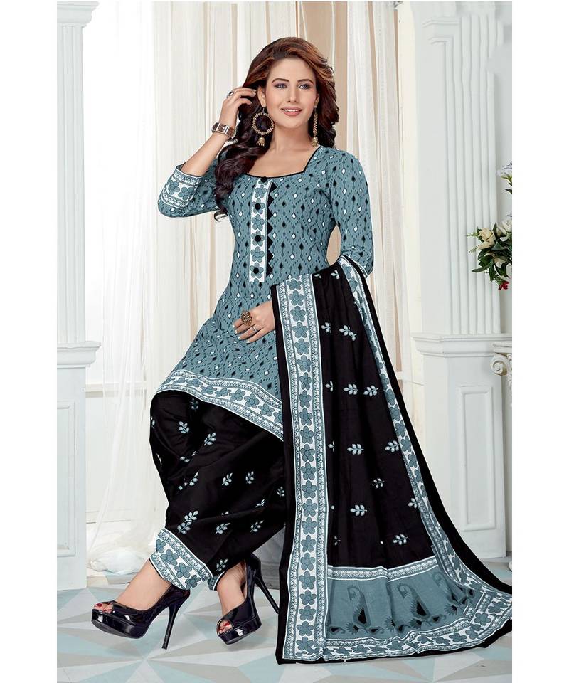 organza suit in light blue colour with cotton fabric duppatta